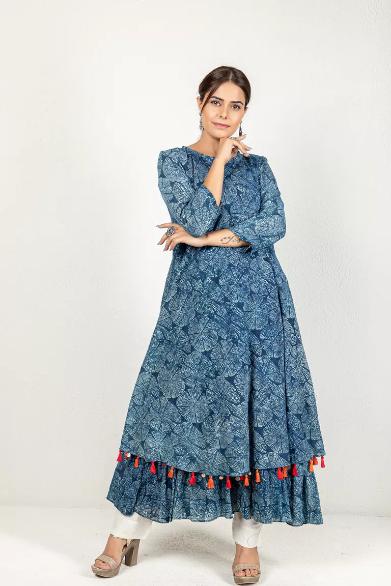 Indigo Dress In Hand Block Dabu Print Expensive floral dresses