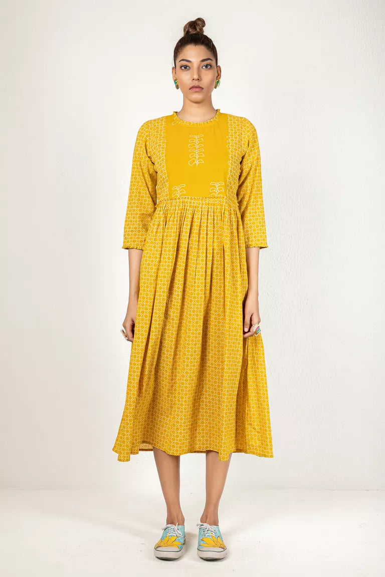 Mustard Cotton Printed Kurta Dress Wedding floral dresses