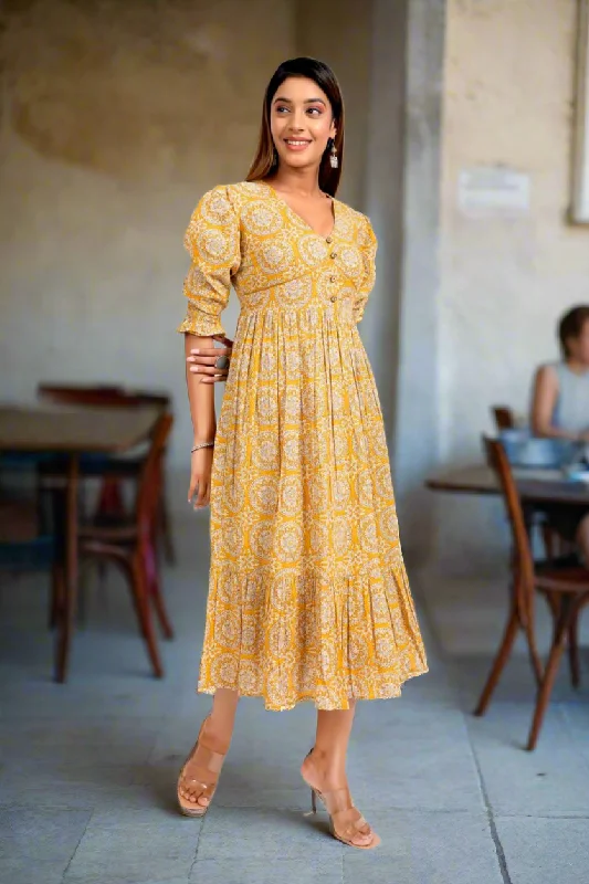 Printed Tiered Long Dress Silk floral dresses