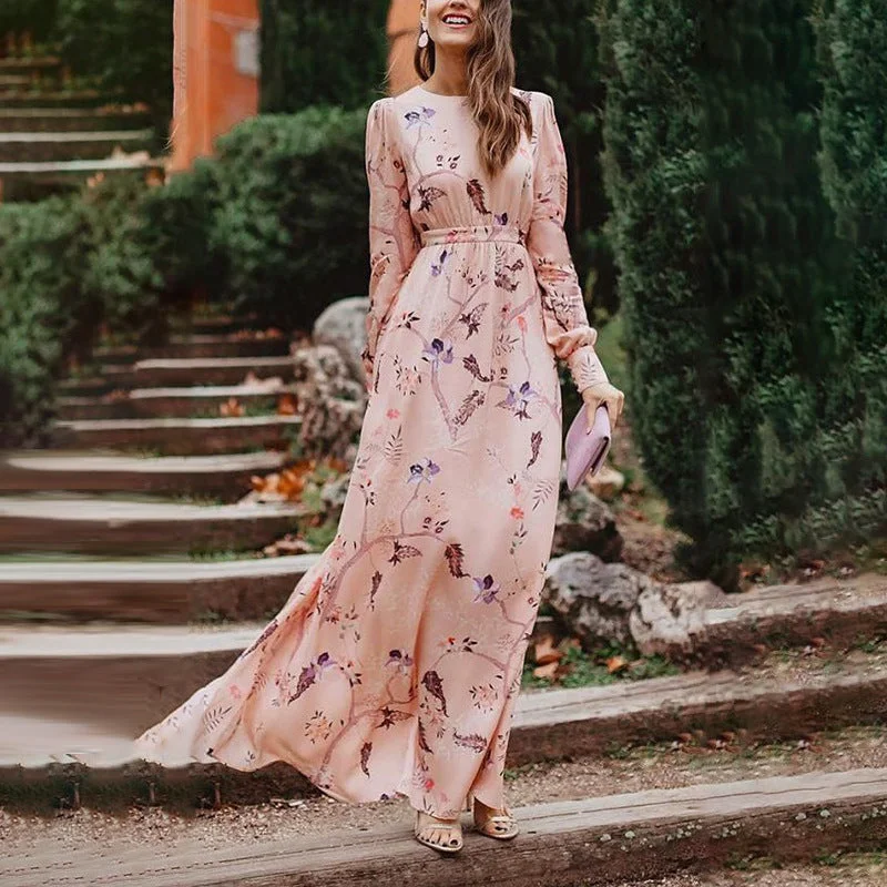 Printed Mid Waist Commuting Chest-wrapped Dress Women Romantic floral dresses