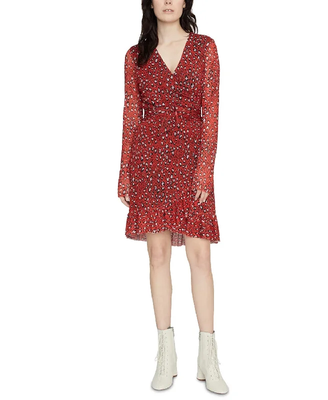 Sanctuary Women's Emma Print Long Sleeve Wrap Dress Red Size Medium Birthday floral dresses