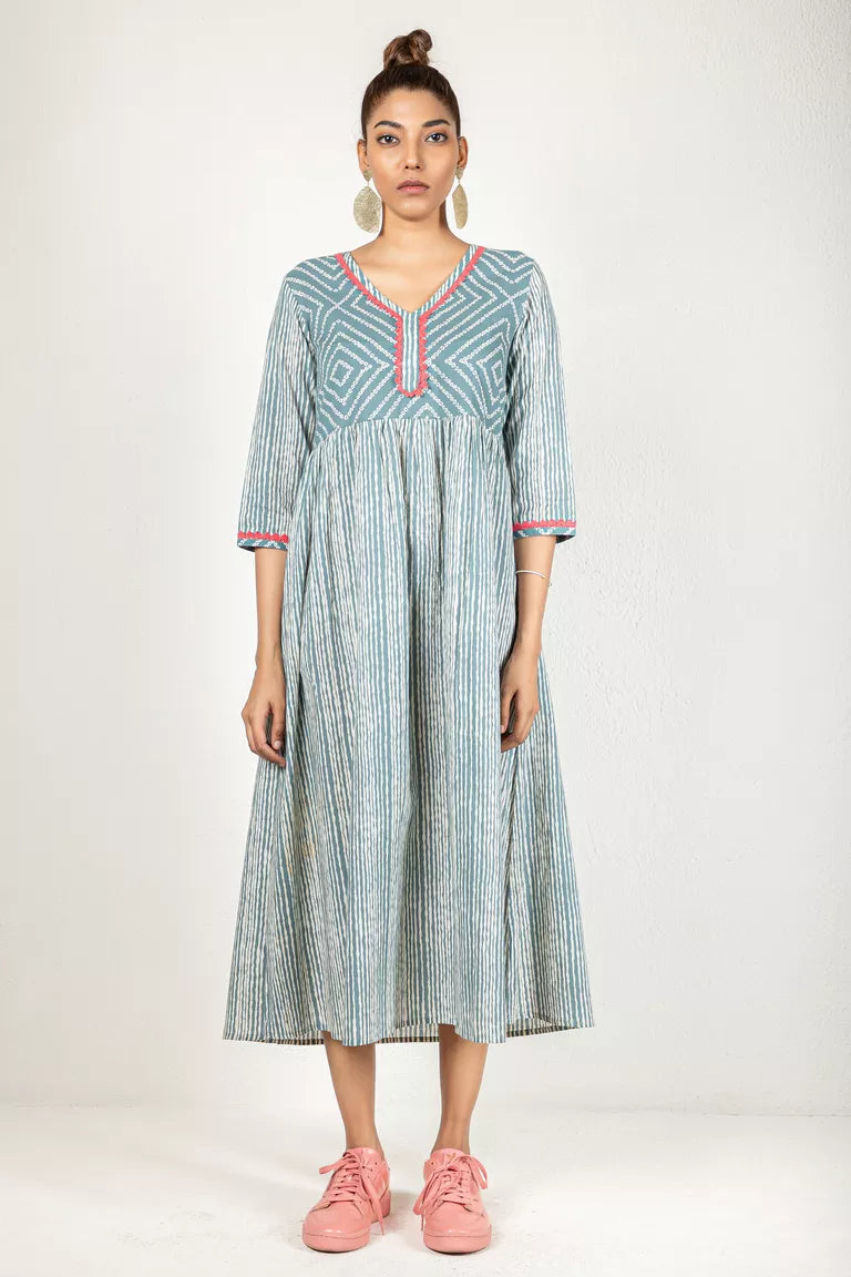 Sea-Green Cotton Printed Kurta Dress Stretchy floral dresses