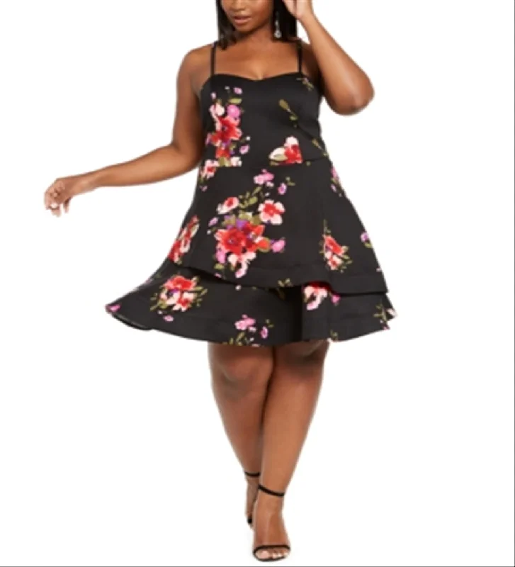 Sequin Hearts Women's Floral Tiered Party Dress Black Red Size 22 Vacation floral dresses