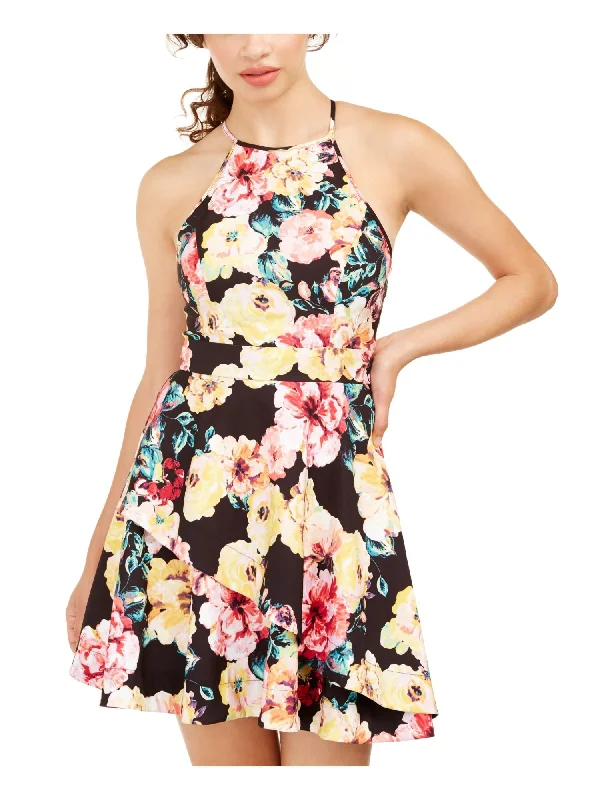 Speechless Women's Floral Halter Fit & Flare Dress Black Size 1 Cotton floral dresses