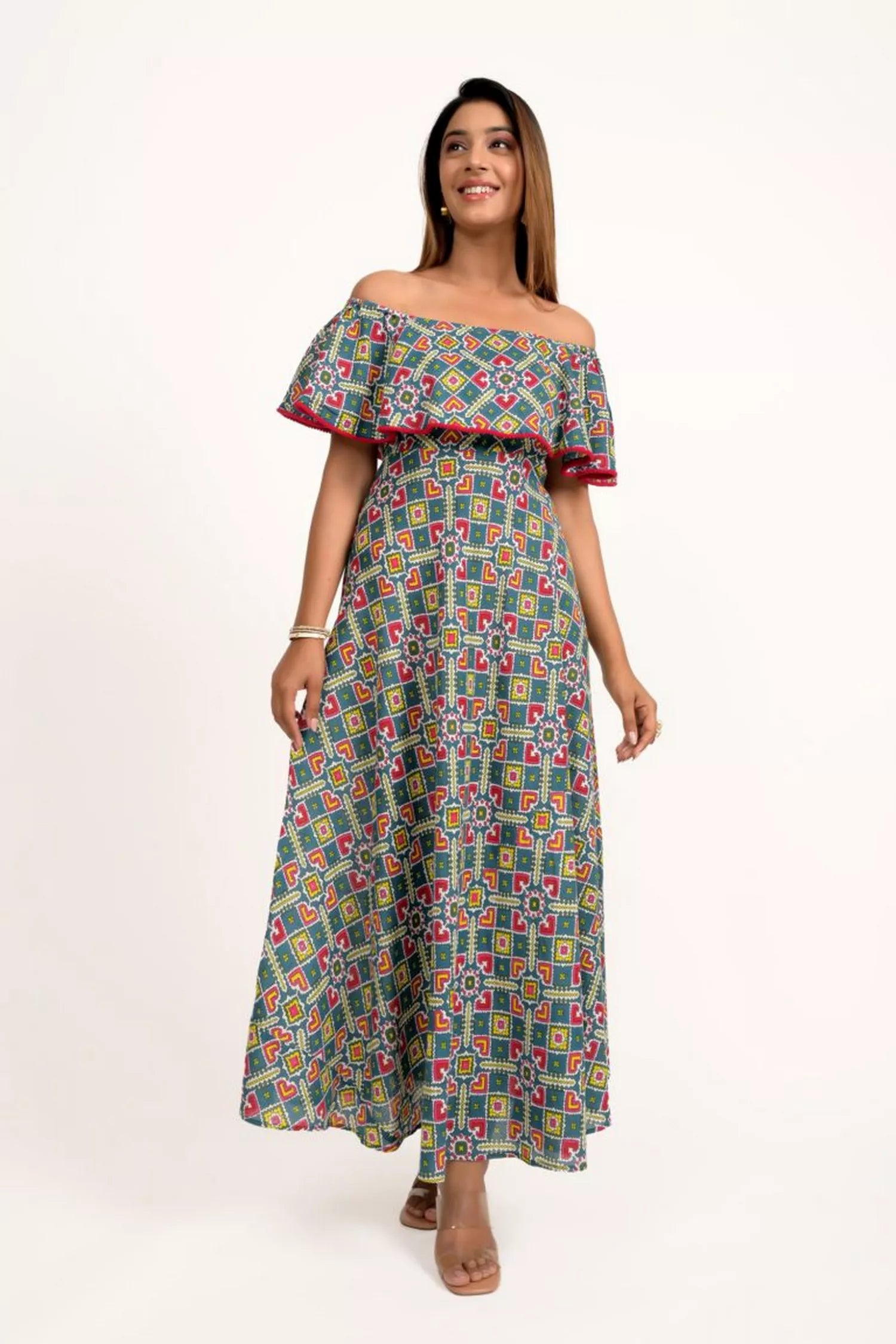 Teal Blue Printed Off Shoulder Long Dress Fashion Nova floral dresses