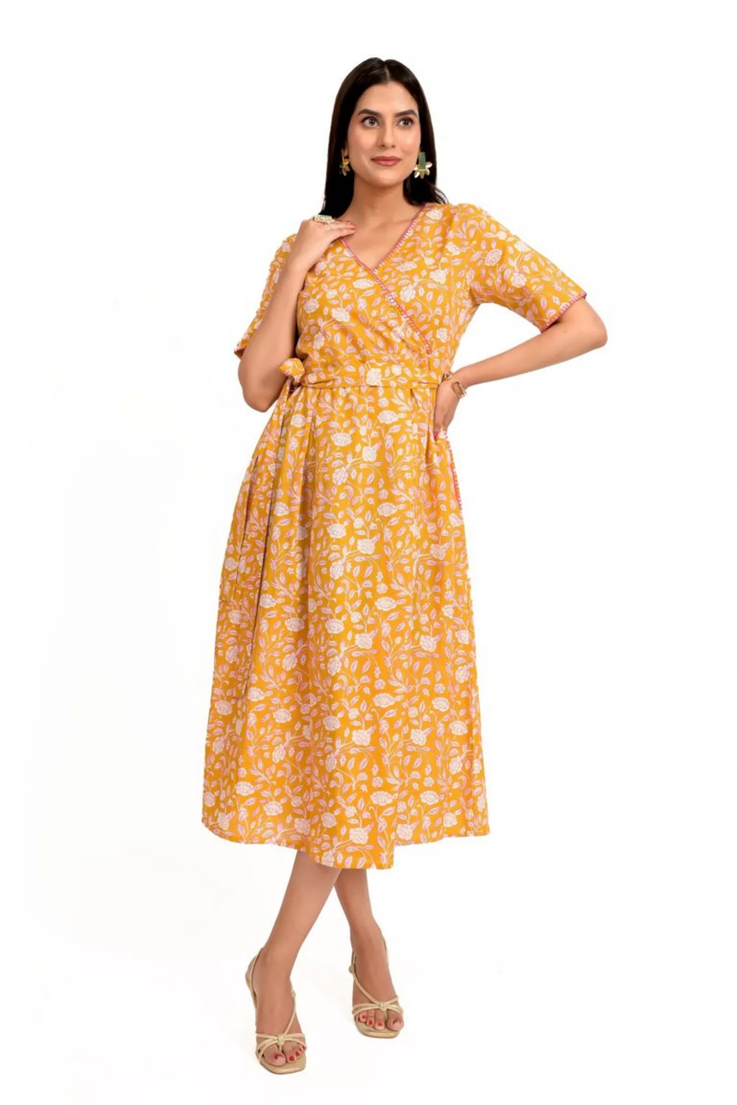 Yellow and Pink Printed Cotton dress Edgy floral dresses