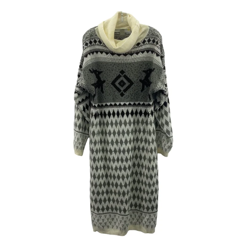 Alex Carlo Cream/Gray Women's Reindeer Fair Isle Sweater Dress L Acrylic Long Cozy Maxi Dress