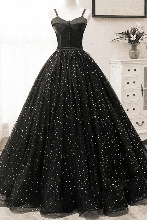 Black A-Line Sweetheart Star Print Empire-Waist Sleeveless Long Prom Formal Dress Chic Maxi Dress