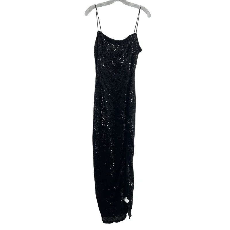 Boohoo Black Long Women's Metallic Sequin Sleeveless Ball Gown Dress Size 8 NWT Floral Maxi Skirt