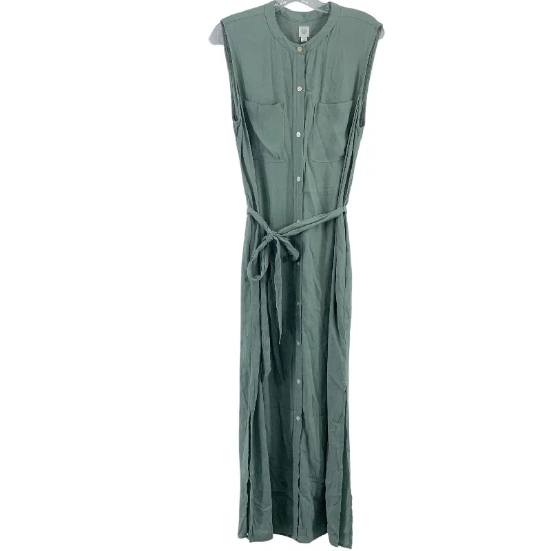 Gap Green-Gray Button-Up Sleeveless Belted Maxi Dress Rayon Women MTall Preowned Trendy Maxi Skirt