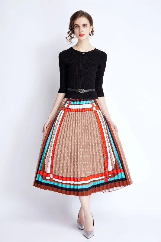 Multicolor Day A-line Crewneck Elbow Sleeve Maxi Dress Bohemian Maxi Skirt