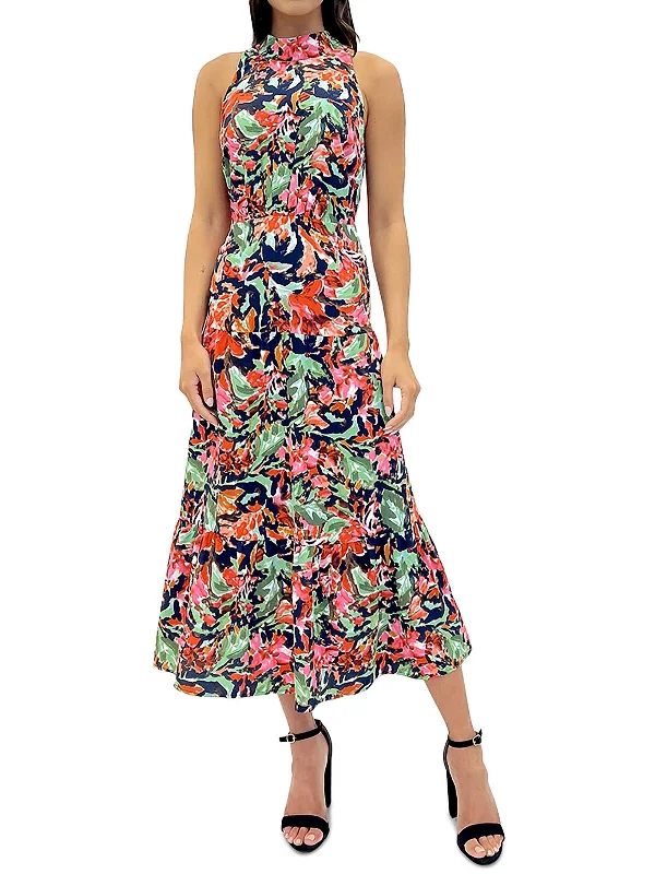 Womens Printed Long Halter Dress Embroidered Maxi Skirt