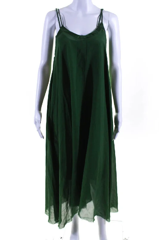 Brazeau Tricot Womens Chiffon Raw Hem Scoop Neck Midi Dress Green Silk Stylish Midi Skirt