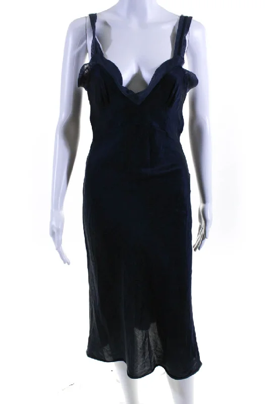 Brazeau Tricot Womens Lizzy Tulle Hem Satin V Neck Midi Sheath Dress Navy Midi Skirt Style