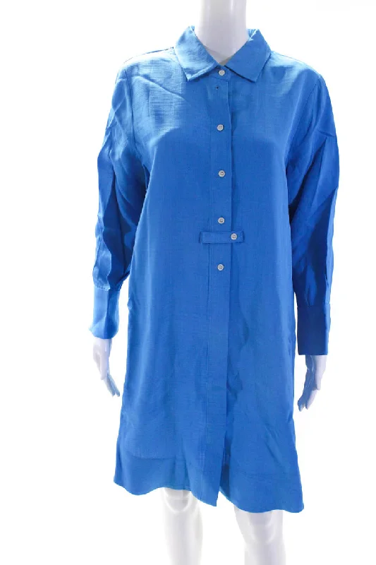 CO Womens Long Sleeve Button Down Midi Shirt Dress Cerulean Chic Midi Skirt