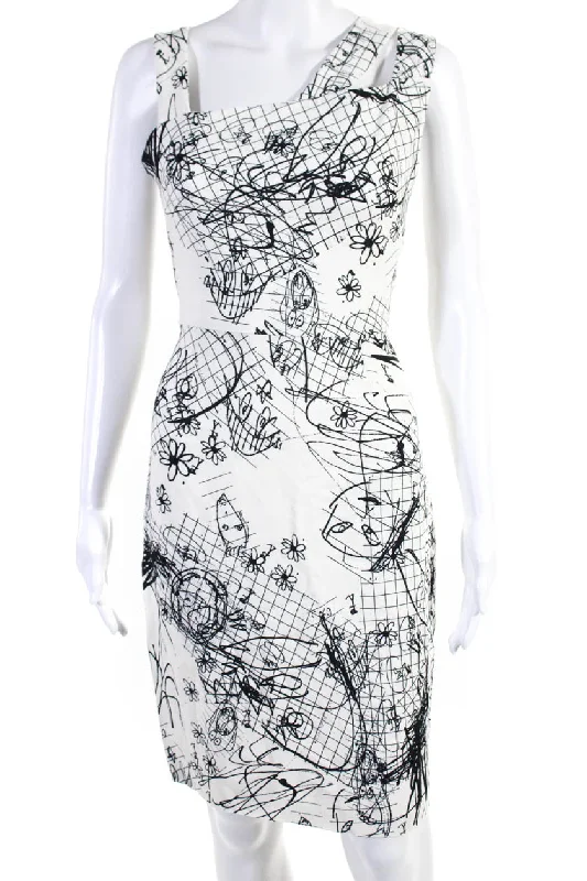 Cushnie Et Ochs Womens Floral Print Zipped Sleeveless Midi Dress White Pleated Floral Midi