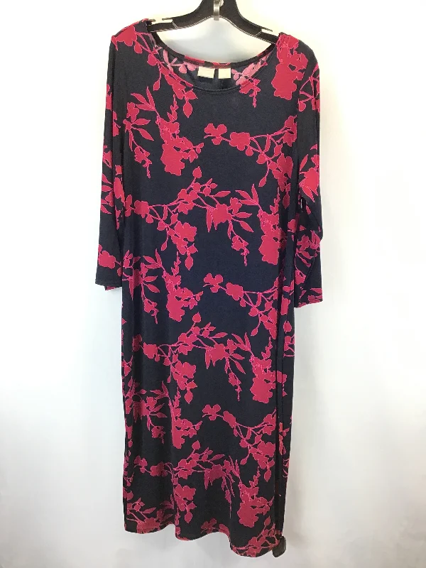 Dress Casual Midi By Chicos In Black & Pink, Size: 2 Elegant A-line Skirt