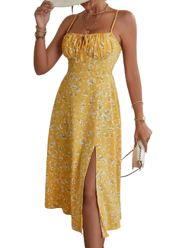 Tessa Midi Dress In Yellow Cozy Midi Dress