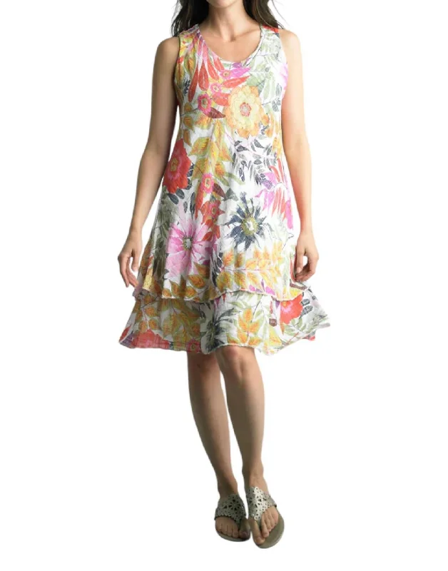 Botanical Gardens Tiered Dress In Yellow Multi Pastel unclassified dresses