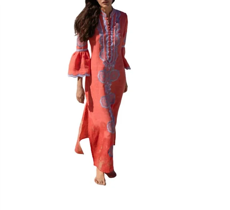 Celine Embroidered Caftan In Poppy/blue Anniversary unclassified dresses