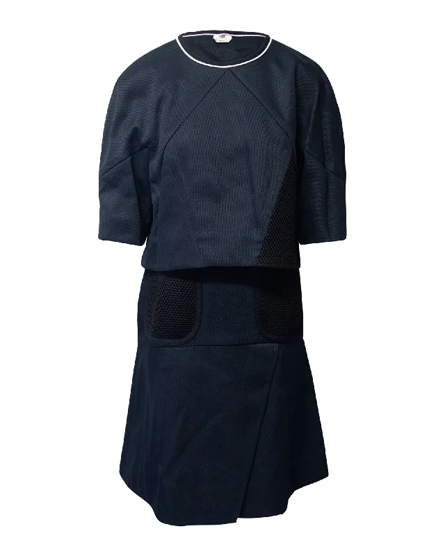 Fendi Dress with Cape and Mesh detail in Navy Blue Polyamide Lace unclassified dresses