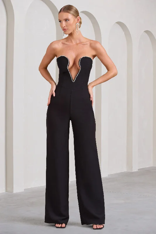 Julia | Black Extreme Plunge Cut Out Wide Leg Jumpsuit Long sleeve unclassified dresses