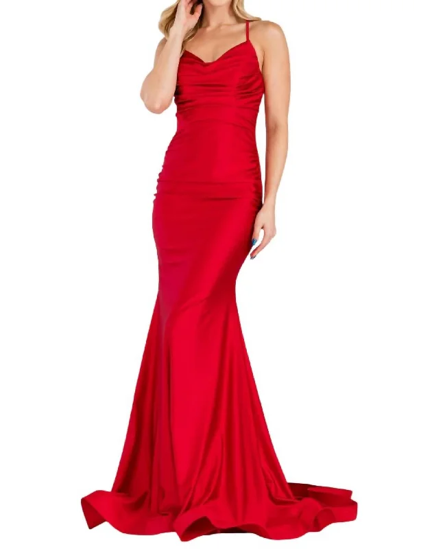 Lycra Cowl Neck Mermaid Gown In Red Minimalist unclassified dresses