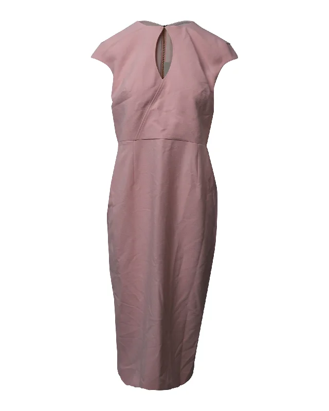 Roland Mouret Chiswell Key Hole Sheath Dress in Pink Polyester Smocked unclassified dresses