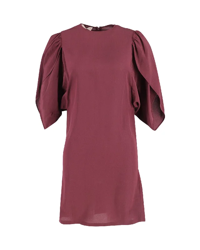 Stella McCartney Puff-Sleeves Dress in Burgundy Silk High-low unclassified dresses