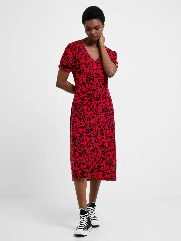 Vee Button-Through Dress Polka dot unclassified dresses